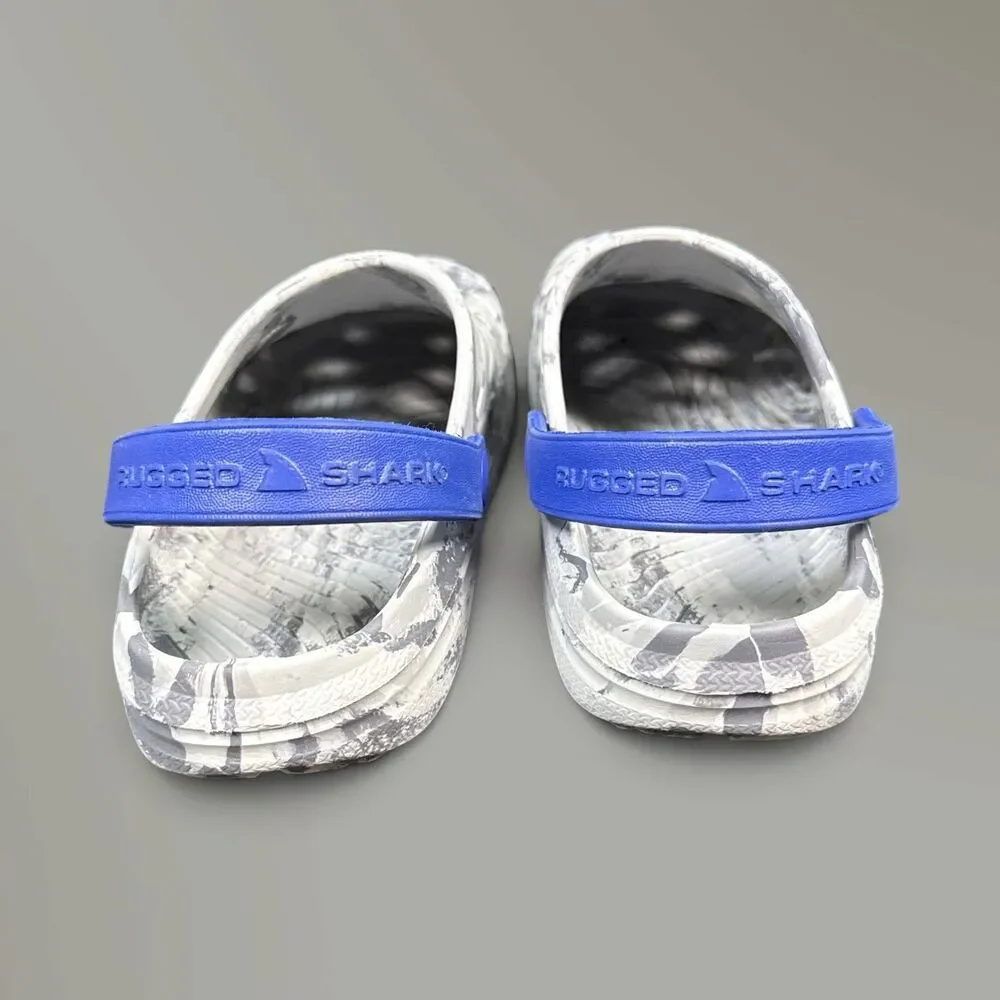 Rugged Shark Kids Water Shoes Clogs Gray Blue Marbled Slip On Kids Size 3
